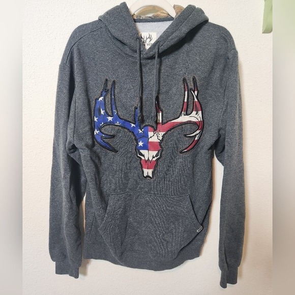Buck Wear‎ Realtree Edge Gray American Flag Buck Single Pocket Hoodie Pullover M - Picture 1 of 6